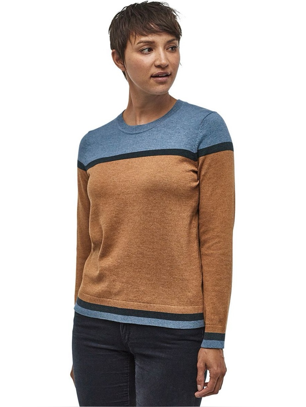 Patagonia Andri Crew Sweater Colorblock Organic Cotton Blue Rust Women’s L